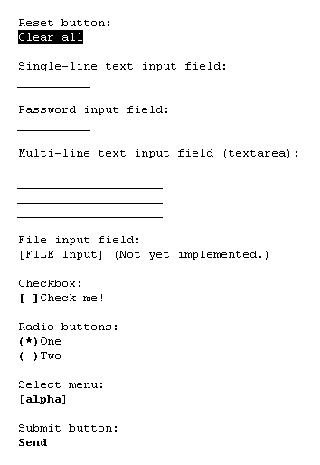 [Screenshot of Lynx displaying a form in text-only format]