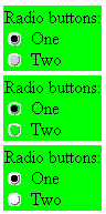 Screen shot, illustrating the early Mozilla presentation of the three variants discussed in the text