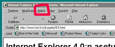 (N�yt�-kohta on kolmantena; sit� ennen on kohdat Tiedosto ja Muokkaa.)